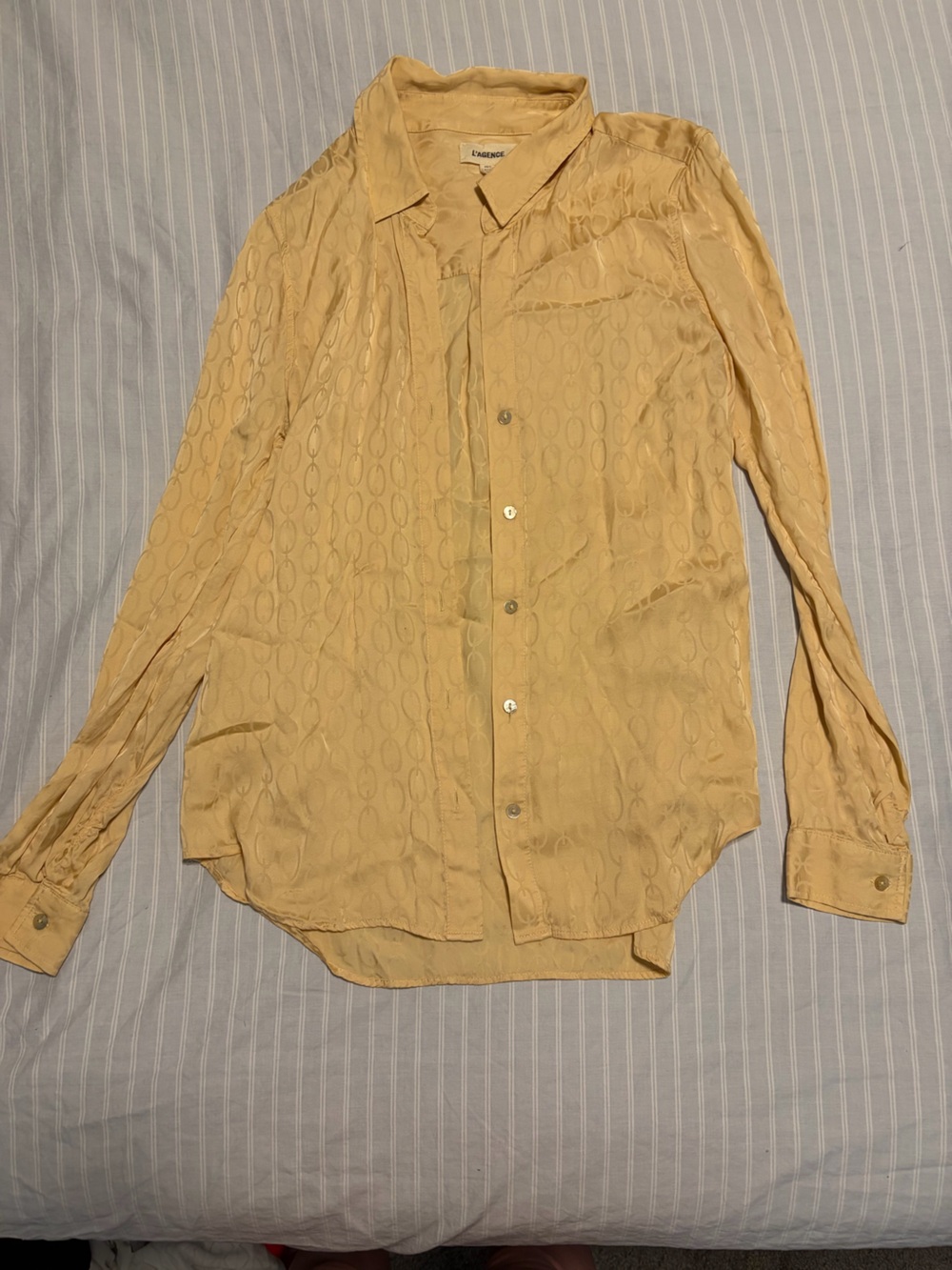 L'AGENCE Pale Yellow Silk-Blend Jacquard Button-Down